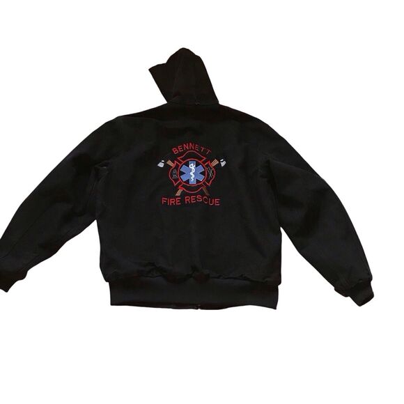 VTG Carhartt Jacket (JR115) -Mens X Large Tall Black Faded Canvas Hooded Work90s - Picture 3 of 11